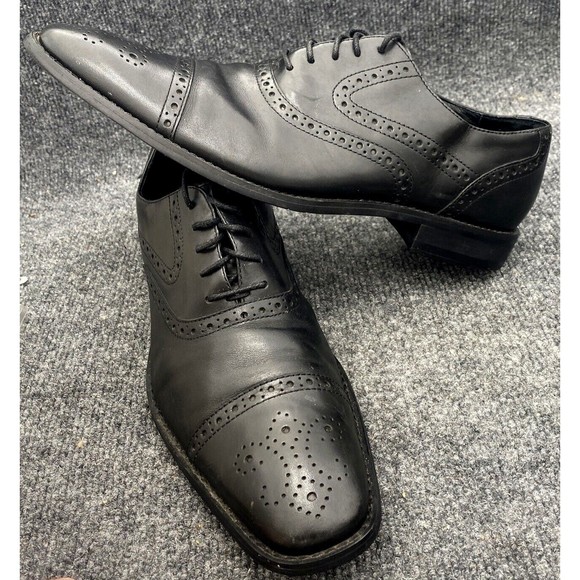 Johnson & Murphy Shoes Men’s Size 9.5 Black Cap Toe Oxford Half Brogue Saddle - Picture 13 of 13